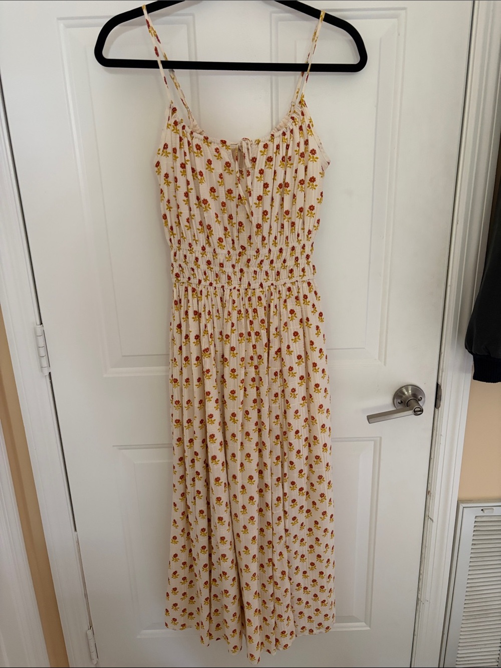 Madewell Cream Floral Midi Sundress with Spaghetti Straps